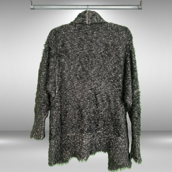 Express black/white fuzzy eyelash open front super soft cardigan sweater. - Picture 2 of 5